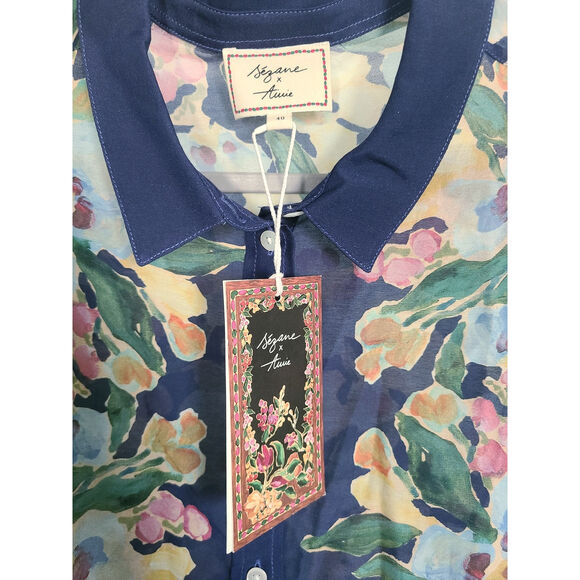 Sezane Pierro X Aimie in Poetry Blue Floral Button Down Size 40 US 8 NWT - Picture 3 of 8